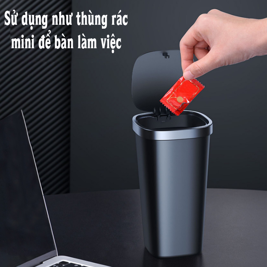 Thùng đựng rác mini dùng trên xe ô tô / để bàn làm việc hiệu WiWU Trash Can Mini - thiết kế Siêu nhỏ gọn, dung tích trên 500ml, nắp đậy lò xo đóng / mở dễ dàng - Hàng nhập khẩu