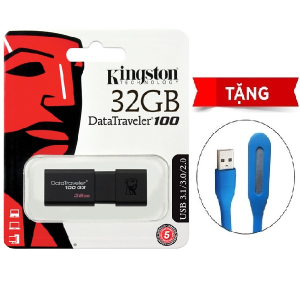 USB Kingston DT100G3 32GB USB 3.0 - Hàng Chính Hãng + Tặng đèn Led