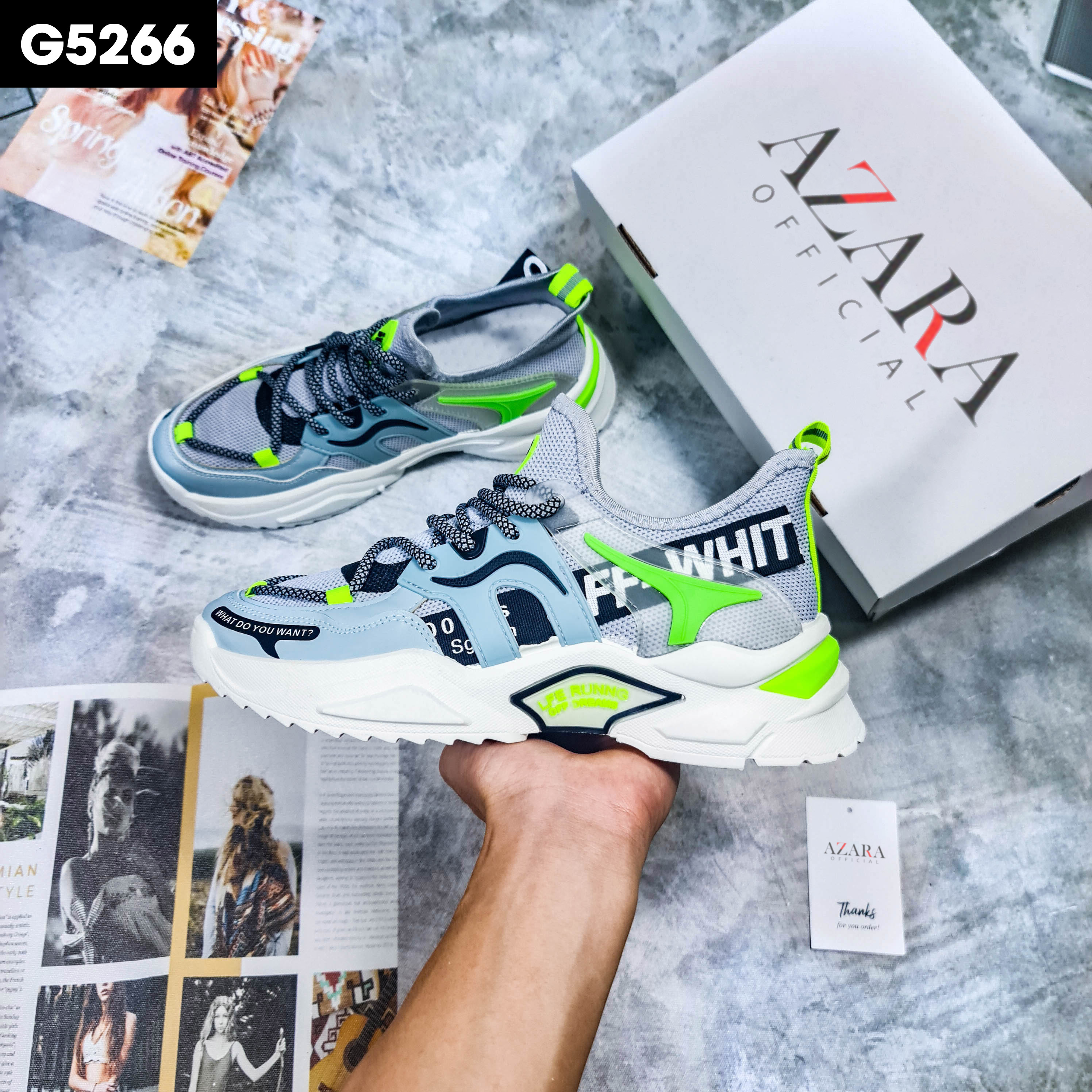 Giày Thể Thao Nam AZARA- Sneaker Màu Đen - Xám, Giày Thể Thao Unisex Dễ Phối Đồ, Đế Êm, Vải Thoáng  - G5261