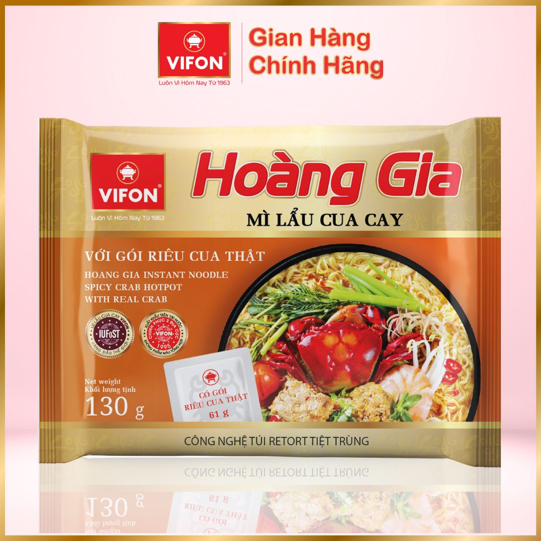 Thùng 18 Mì Lẩu Cua Cay HOÀNG GIA VIFON (130gr / Gói)