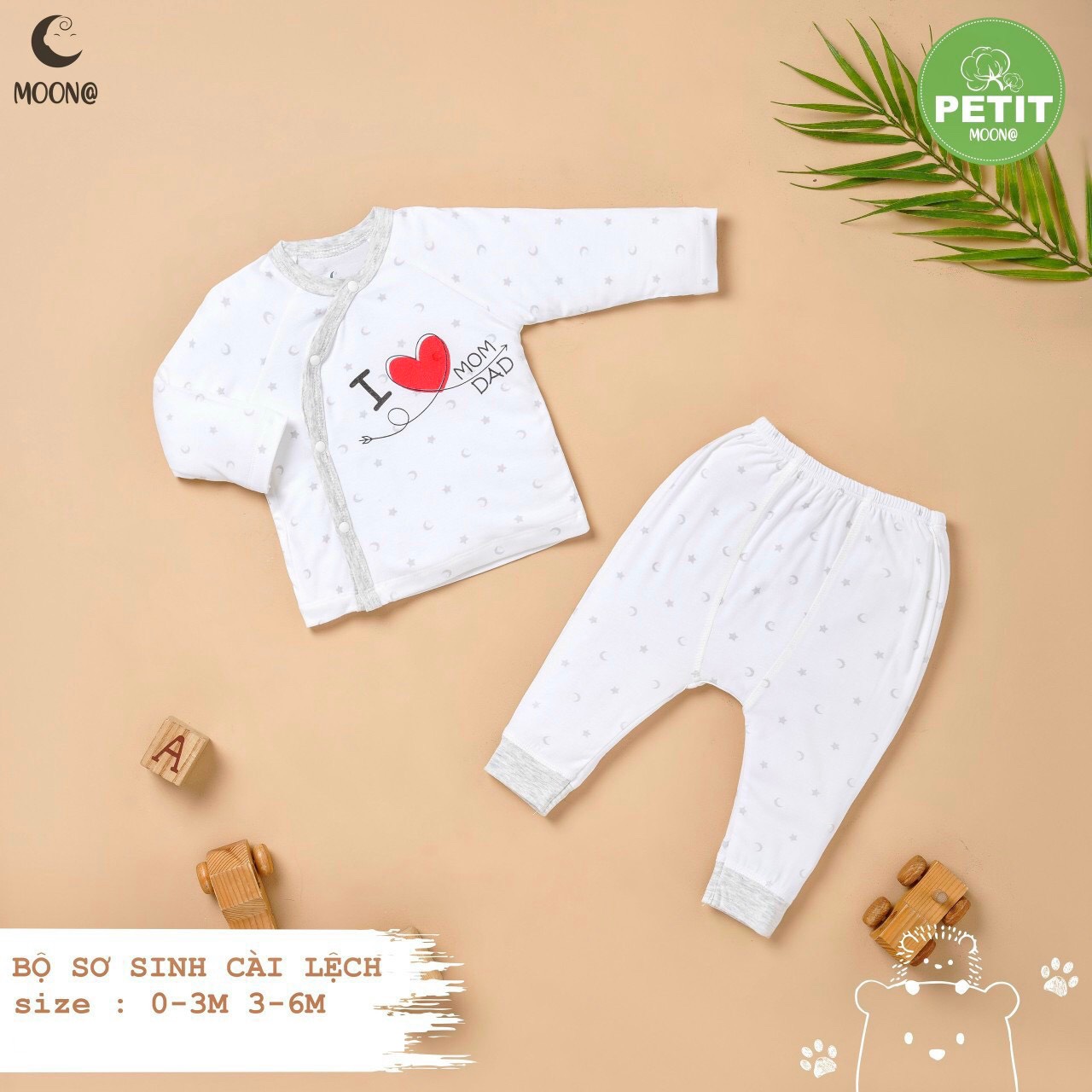 BỘ SƠ SINH CÀI LỆCH PETIT MOON@ CHẤT SỢI TRE