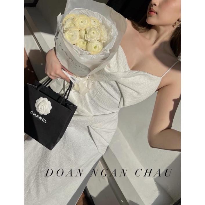 Đầm váy maxi xốp 2s xoắn ngực xốp thái hở lưng xanh trắng Ivy.fashion đi biển dự tiệc dạo phố bigsize gợi cảm sexy
