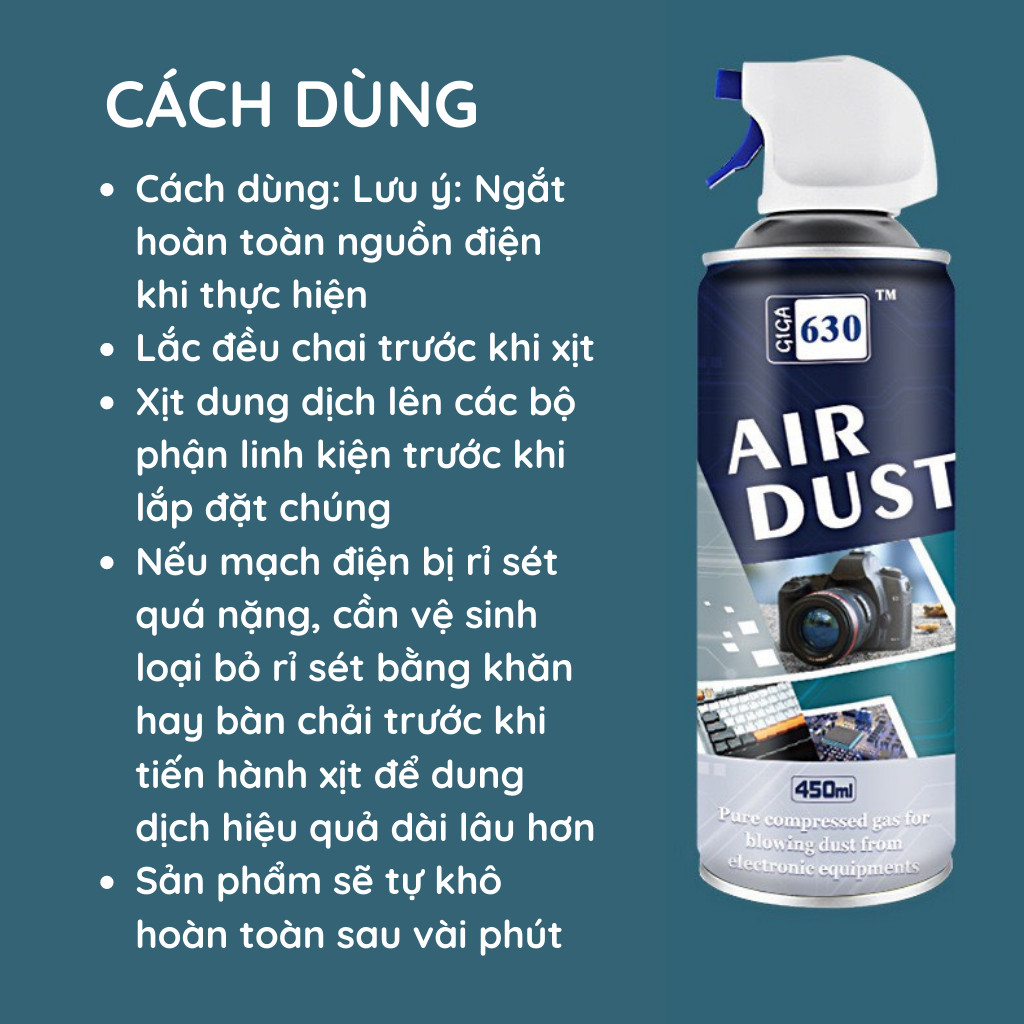 Bình xịt vệ sinh máy ảnh, bàn phím, bo mạch máy tính 450ML- Bình xịt khí nén đa năng dùng cho máy quay, ống kính, điện thoại DRU - Hàng Chính Hãng