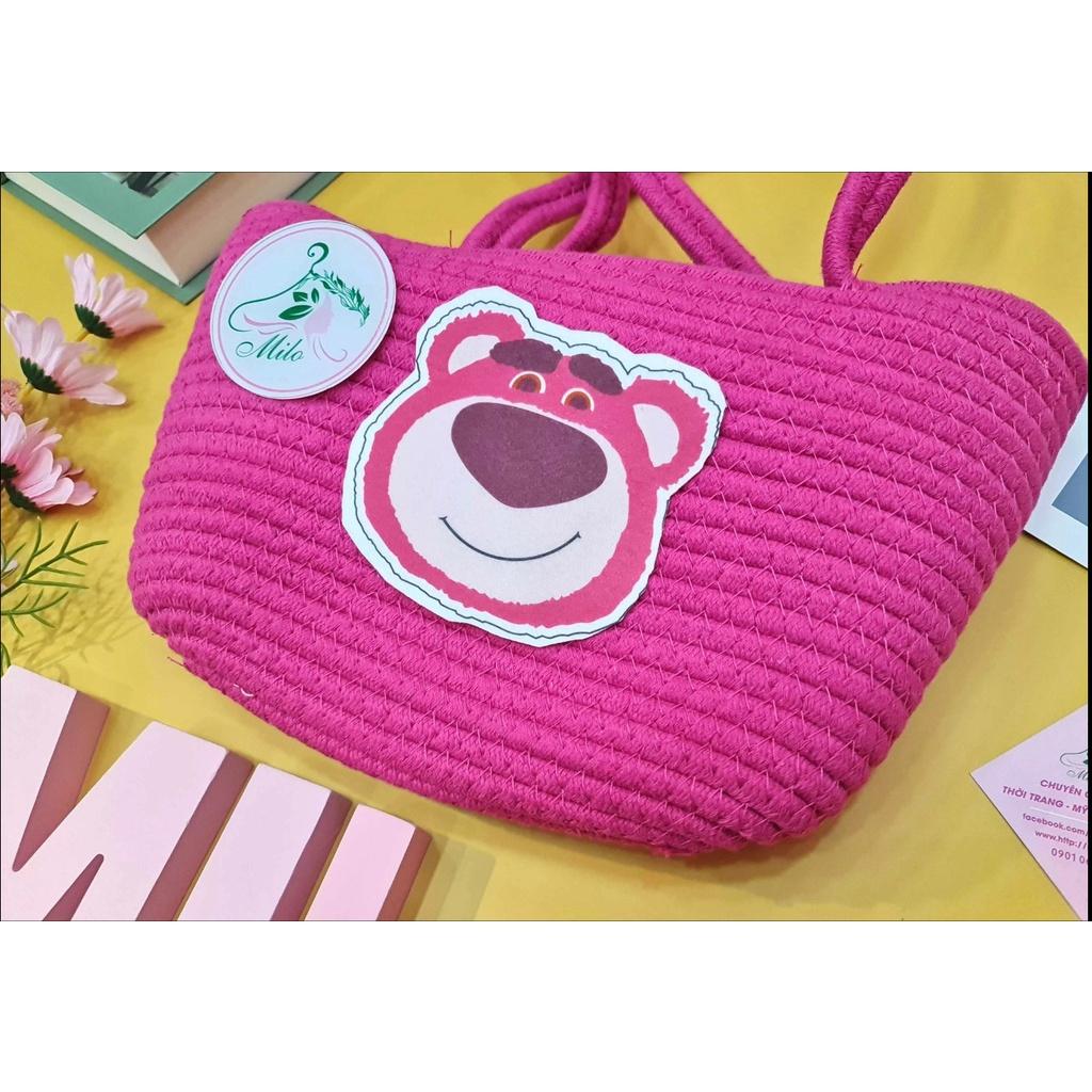 Túi quai xách bện thừng gấu lotso hồng