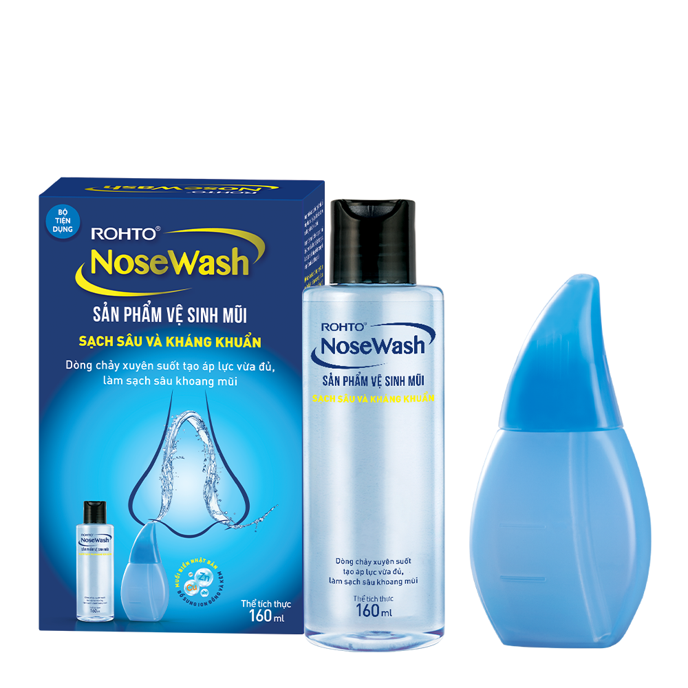 Hình ảnh Bộ sản phẩm rửa mũi tiện dụng Rohto NoseWash Miniset (1 bình vệ sinh mũi Easy Shower + 1 chai dung dịch 160ml)