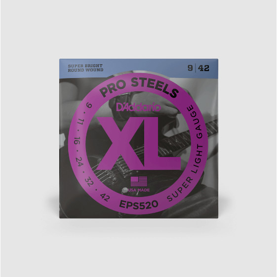 D'Addario EPS520, 9-42 - Dây đàn guitar điện D'addario EPS520 ProSteels Electric Guitar Strings, Super Light, Size 9