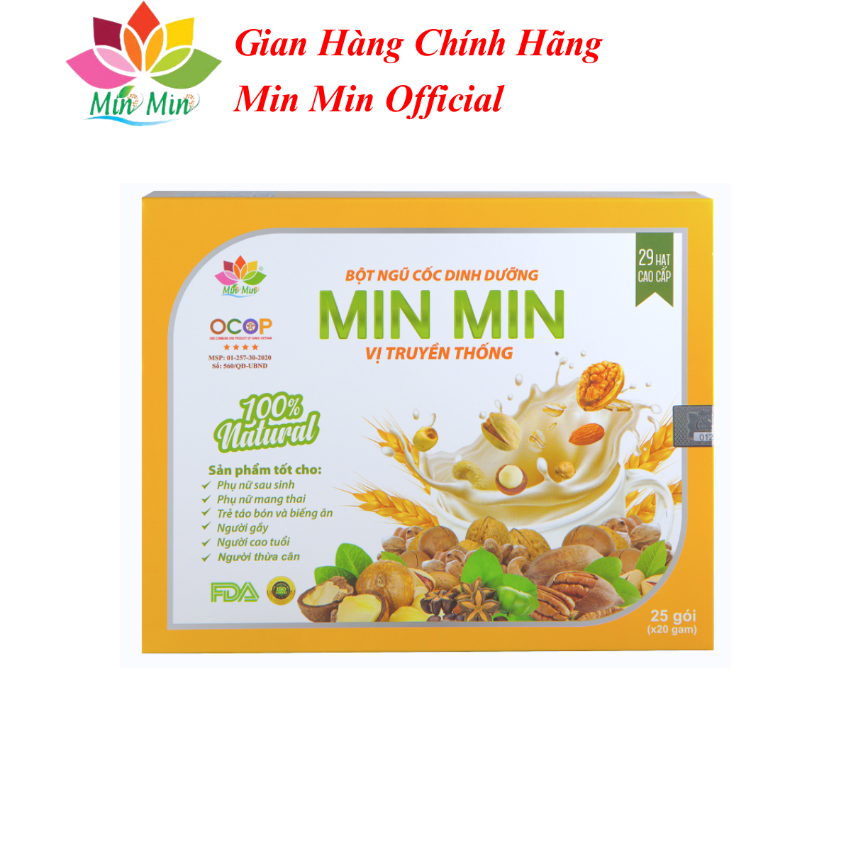 Ngũ Cốc Lợi Sữa Cao Cấp Min Min 29 Hạt - Ngũ Cốc Dinh Dưỡng Mẹ Bầu Dạng Gói  1 hộp 25 gói x20gam (1H/500g)