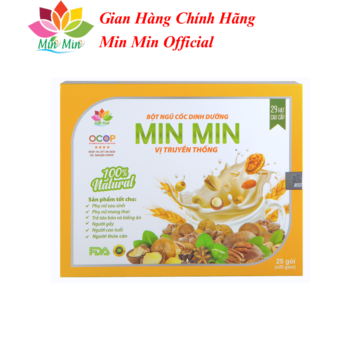Combo 2 Hộp Ngũ Cốc Lợi Sữa Cao Cấp Min Min 29 Hạt - Ngũ Cốc Dinh Dưỡng Mẹ Bầu Dạng Gói 1 hộp 25 gói x20gam