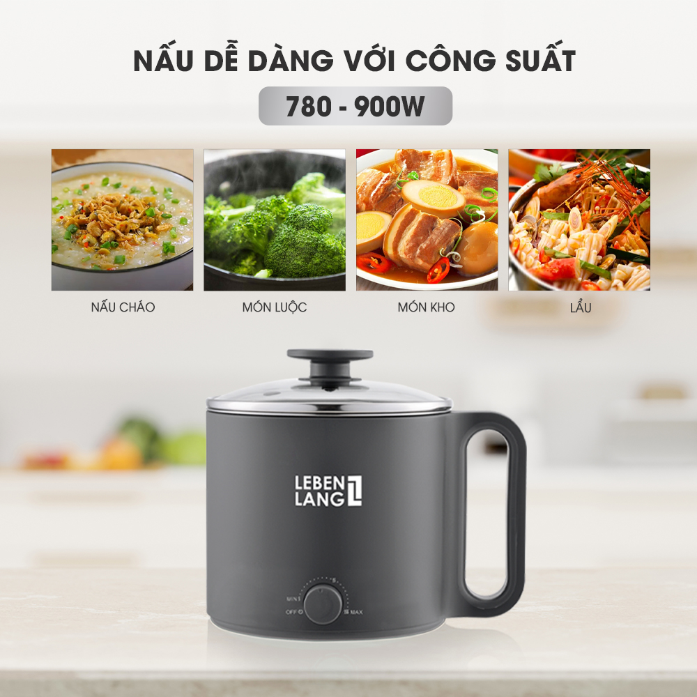 Nồi lẩu điện mini đa năng chống dính Lebenlang LBEC0808 1500ml, bảo hành 2 năm - hàng chính hãng