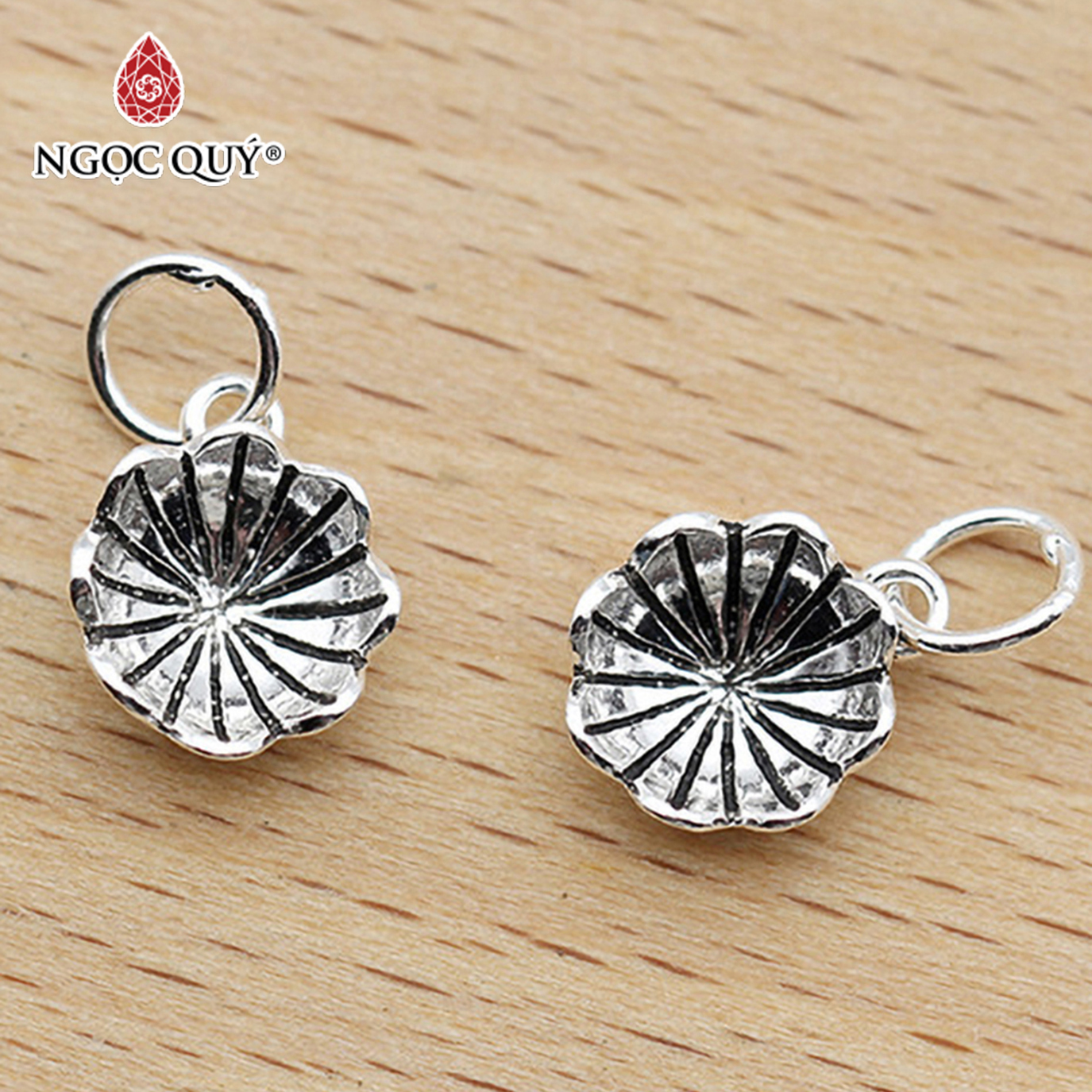 Combo 2 cái charm bạc hình lá sen treo - Ngọc Quý Gemstones