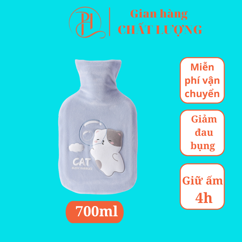 Túi Chườm Bụng Kinh 700Ml, Túi Chườm Nóng Giảm Đau Bụng Đau Lưng Nam Tặng Nữ - Blue Cat Blow 700Ml