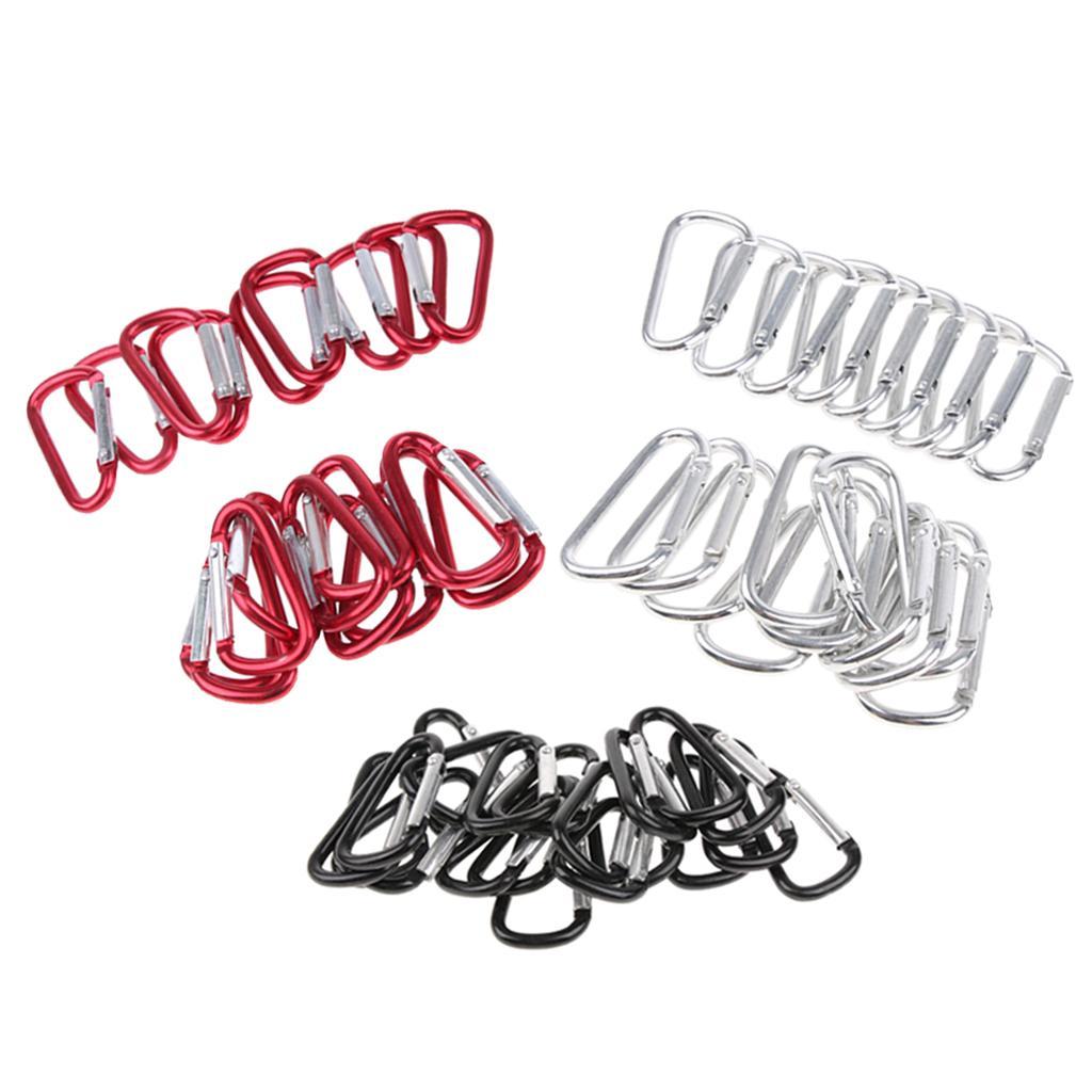 20 pcs Pack Outdoor Carabiner Climbing D Ring Keychain Aluminum Locking Hooks for Hiking Wire Dia.4.0