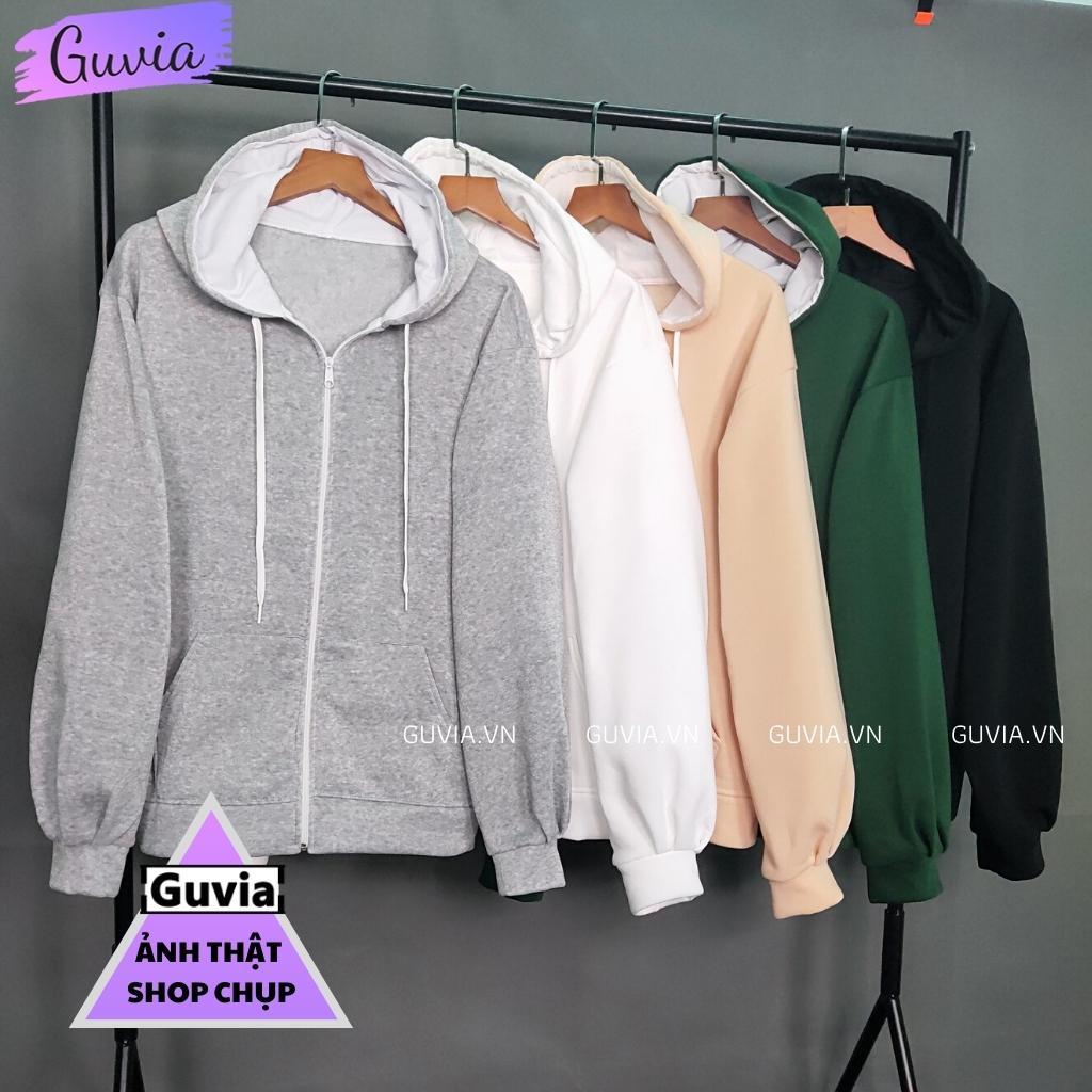 Áo Khoác Hoodie Nỉ Trơn TAY PHỒNG GUVIA 2022 Zip Nam Nữ Form Rộng BASIC Ulzzang Unisex