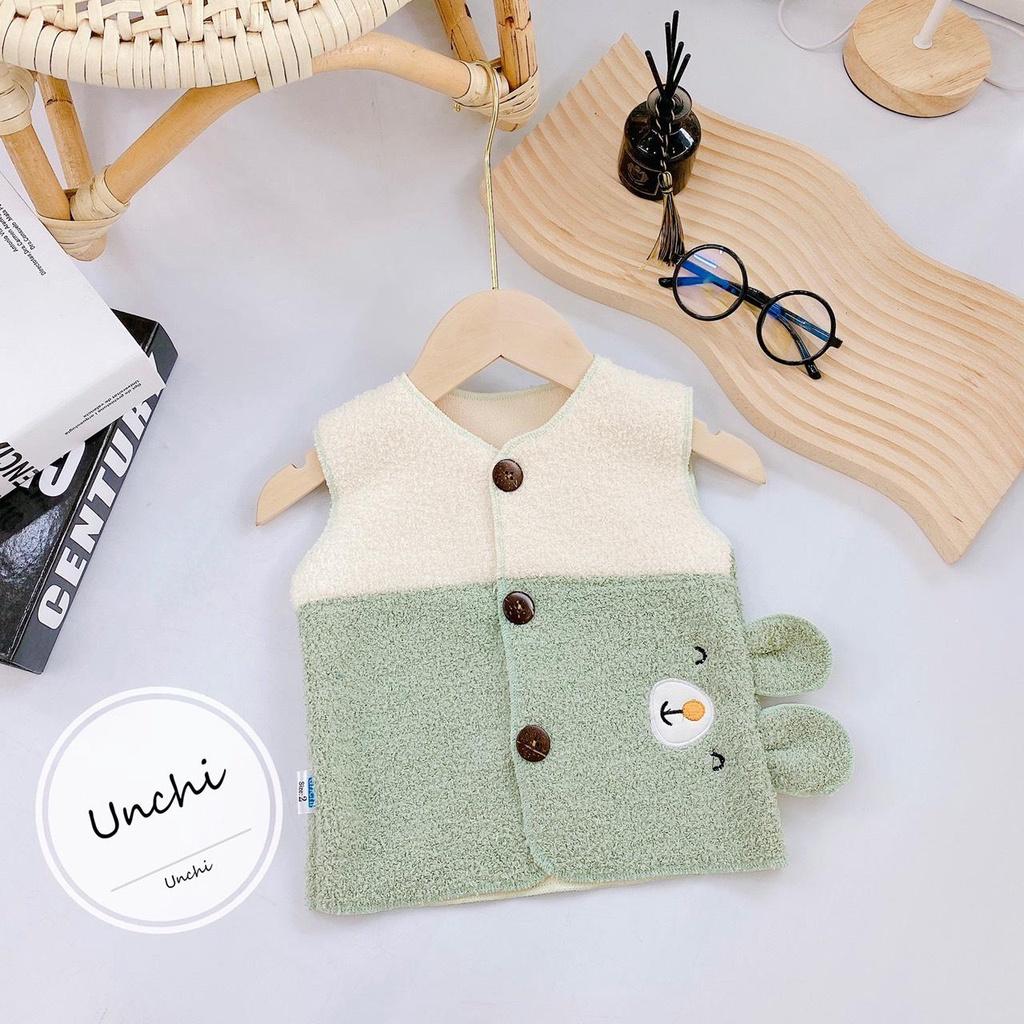 Áo gile tai gấu UNCHI chất lông mềm mại có lót nhung mẫu mới 2022 cho bé 4-14kg