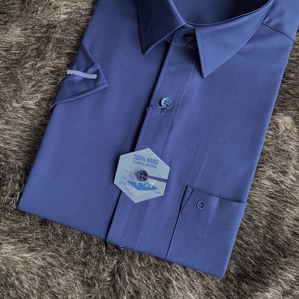 OWEN - Aó sơ mi ngắn tay Owen chất nano không nhăn màu xanh navy đậm 230020