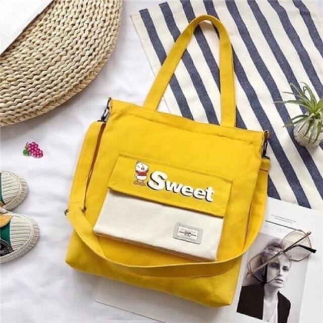 Túi ToTe Thời trang chữ SWEET kiểu mới hình con vịt có khoá kéo mang hai kiểu  vừa A4 style KITI SHOP