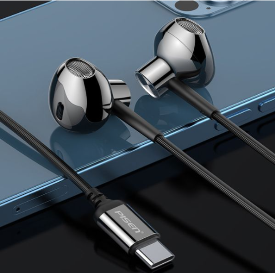 Tai nghe có dây Pisen Metalic Semi-In-Ear LV-TC02 cổng Type-C màu đen - Hàng chính hãng
