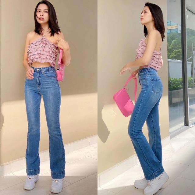 Quần Jean Loe Lưng Cao - Quần Loe Dáng Dài Line Bản To VNXK