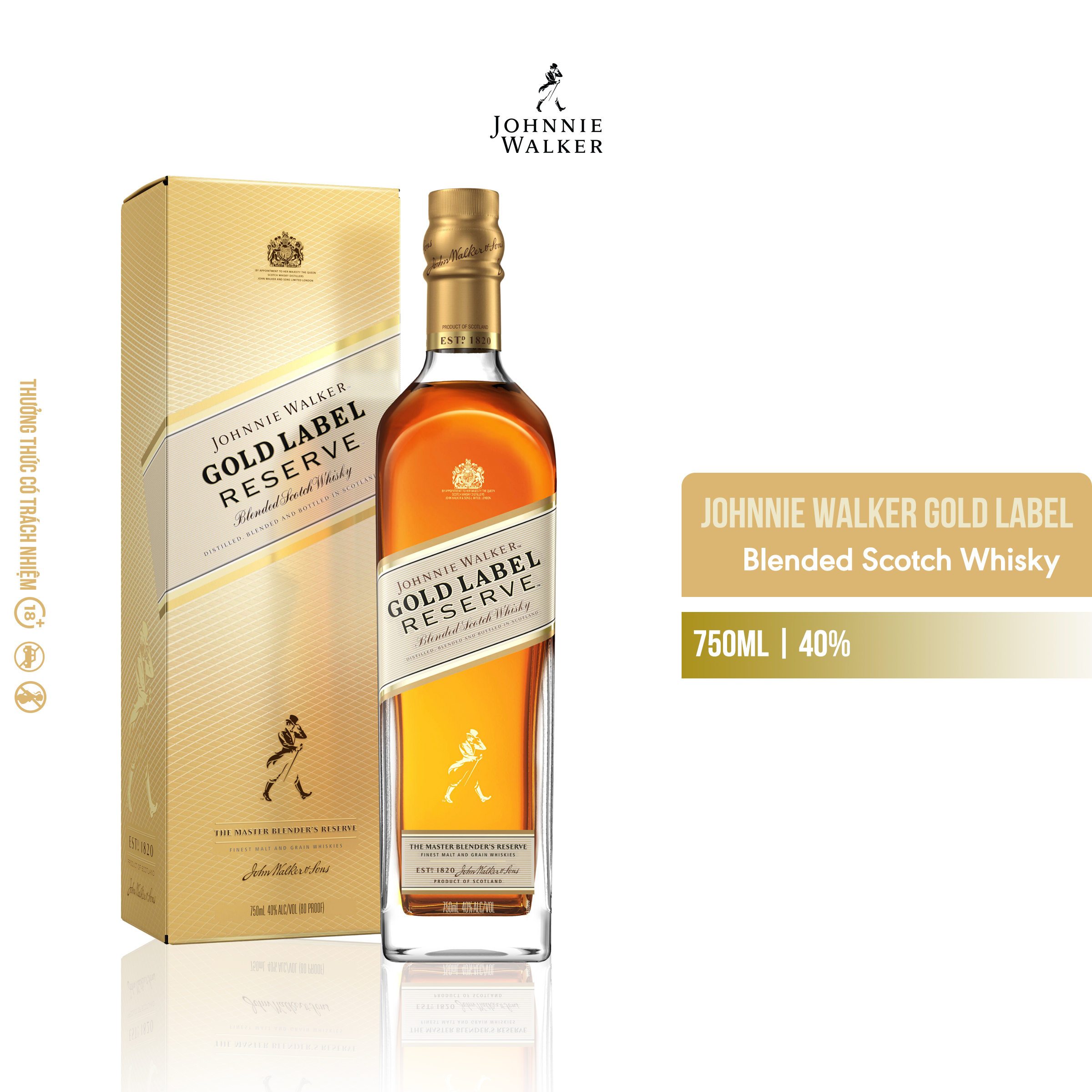 Rượu Johnnie Walker Gold Label Blended Scotch Whisky 40% 750ml [Kèm Hộp]