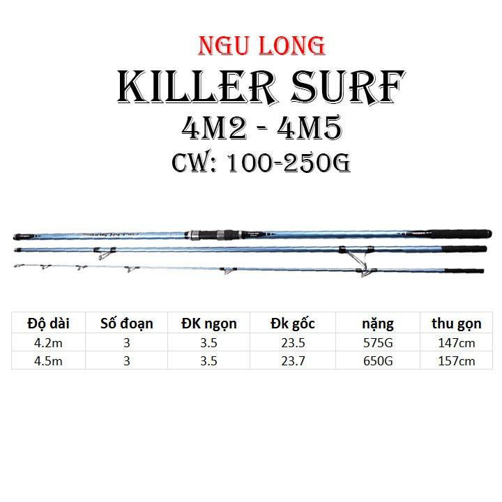 Cần câu cá 3 khúc KILLER SURF 4m2 - 4m5, cần câu lục xa bờ độ cứng BX