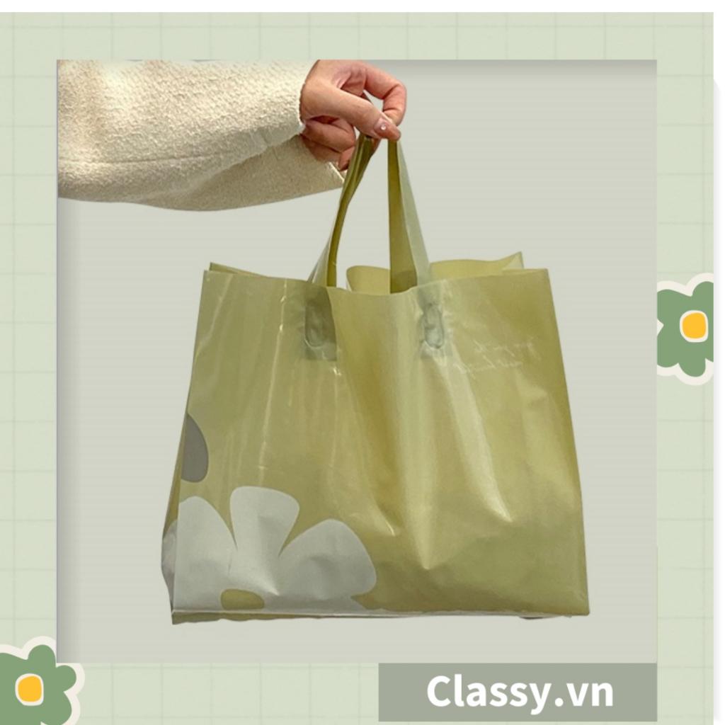 Classy Túi quai xách nhựa hoa trà chất lượng, đi shopping, làm quà tặng T1482