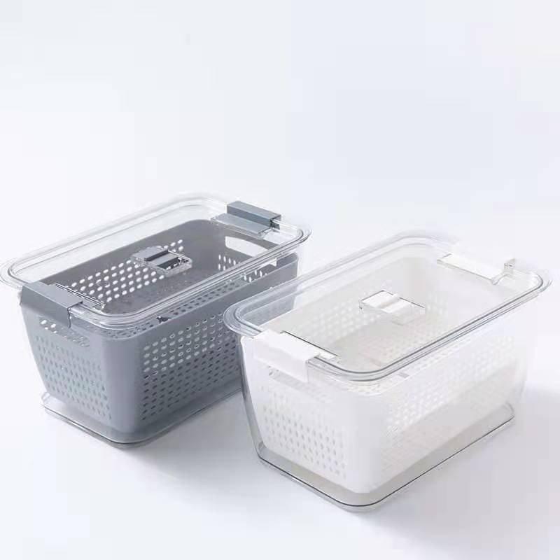 Combo 2 Hộp Nhựa Đựng Thực Phẩm Tủ Lạnh 2 Lớp Có Lỗ Thoát Nước Khóa Thoát Khí Dễ Dàng Bảo Quản Rau Củ