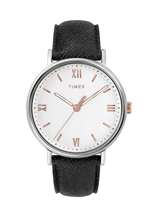 Đông hồ Dây Da Timex Nam Nữ Southview 41mm Silver-tone Case White Dial Black Leather Strap - TW2T34700