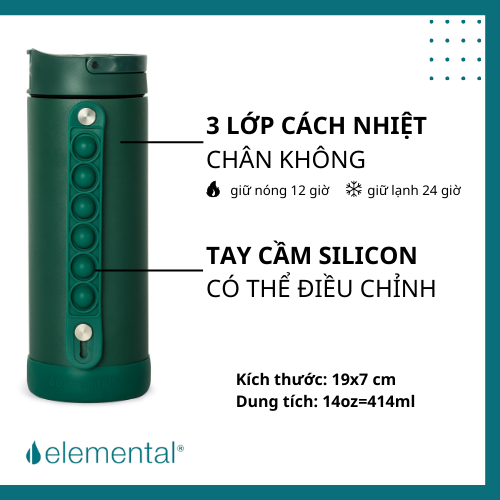 [Hàng chính hãng_Thương hiệu Mỹ] Bình giữ nhiệt elemental Pop màu xanh lá 414ml, inox 304, giữ nhiệt tốt, FDA Hoa Kì, bình đa năng có kèm ống hút cho bé đi học