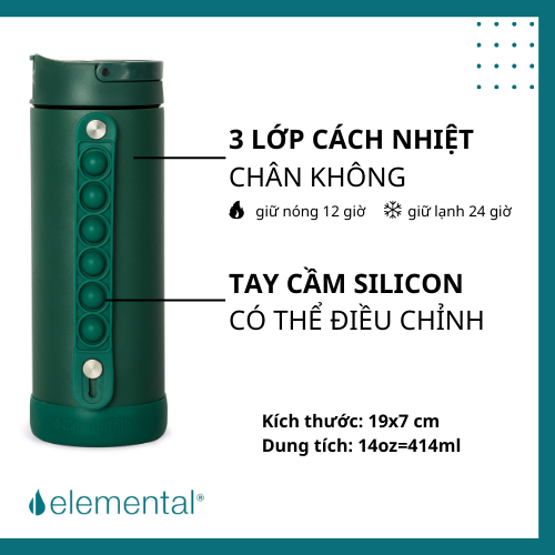 Bình giữ nhiệt elemental Pop 414ml, inox 304, giữ nóng 12 giờ lạnh 24 giờ, FDA Hoa Kỳ, An toàn sức khỏe