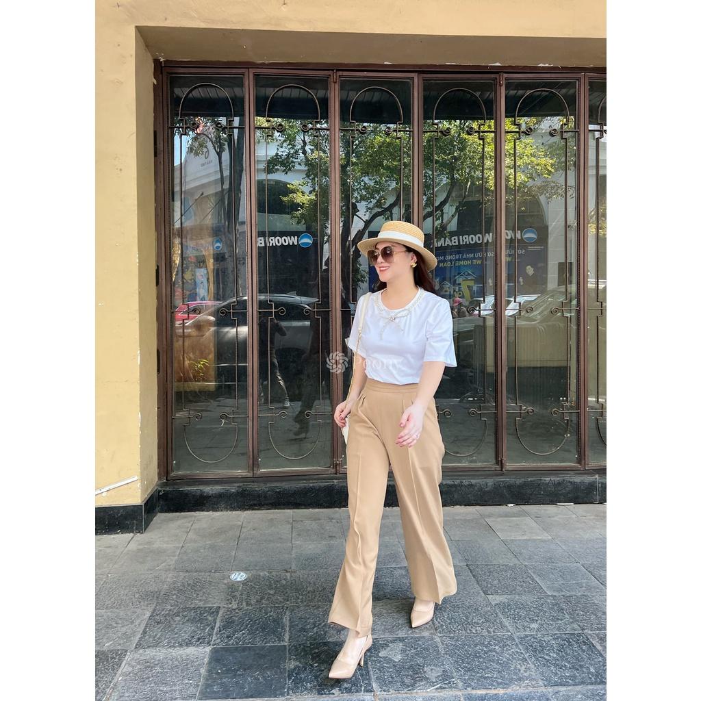 Áo thun trắng kiểu đính nơ phụ kiện cao cấp, nữ tính, trendy, dáng rộng - Peony