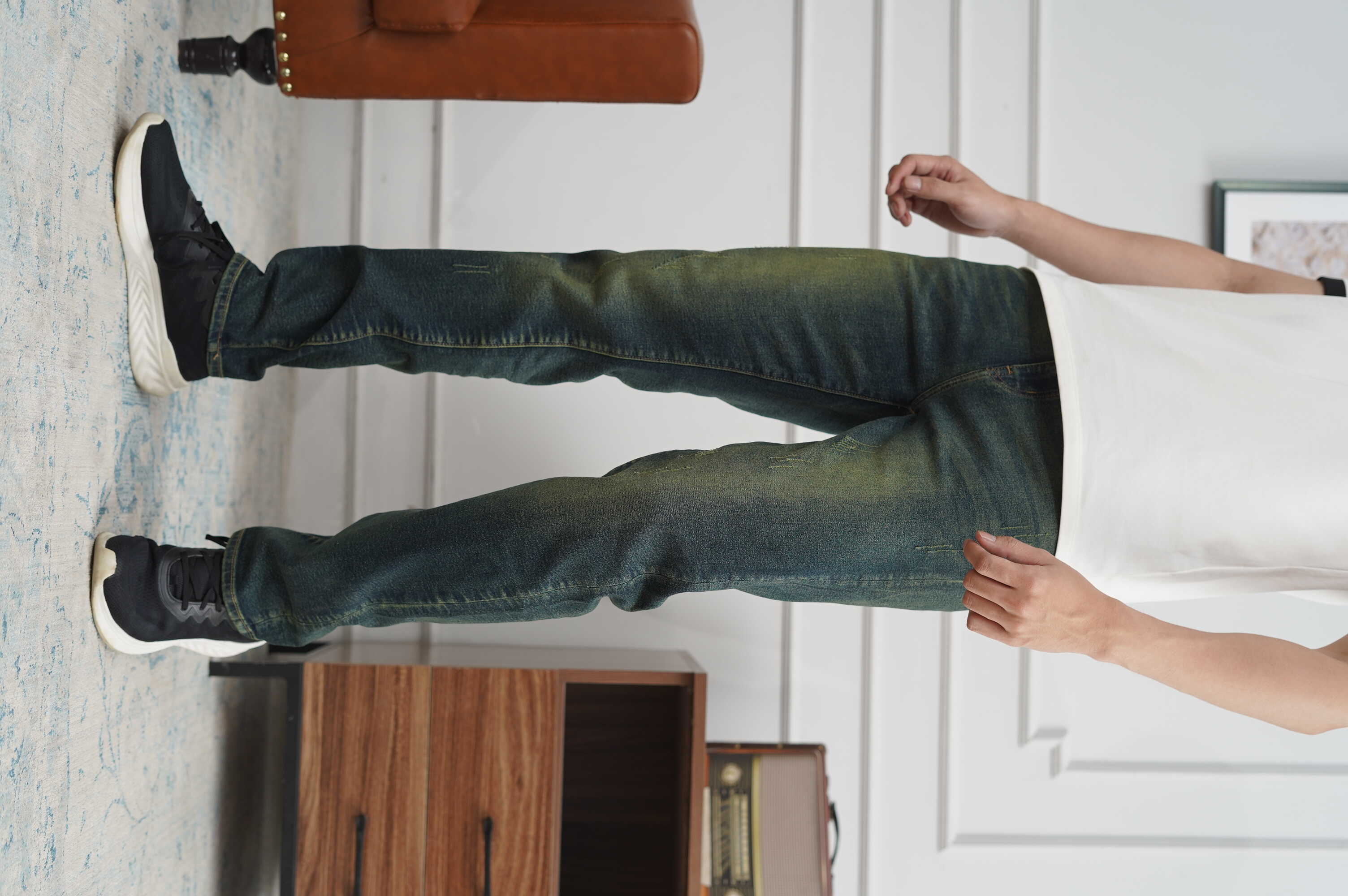 Quần jean nam xanh rêu xước JONATHAN QJ045 vải denim cao cấp co dãn nhẹ 4 chiều, form dáng chuẩn đẹp, hottrend