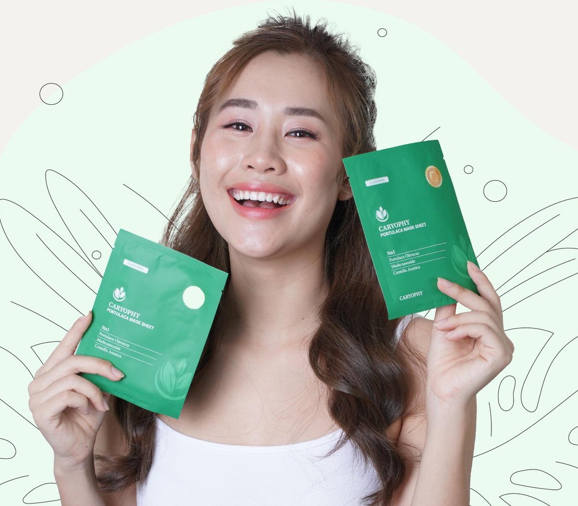 Combo 5 Mặt Nạ Dưỡng Ẩm, Giảm Mụn, Thâm Caryophy Portulaca Mask Sheet 22g + Tặng kèm 1 băng đô tai mèo ( màu ngẫu nhiên)