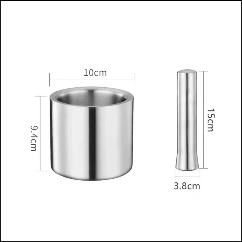 Bộ Cối Chày Inox 304 Cao Cấp Không Gỉ Tặng Thìa Inox Và Nắp Dạng Trống Size 10cm,INOX ĐẸP