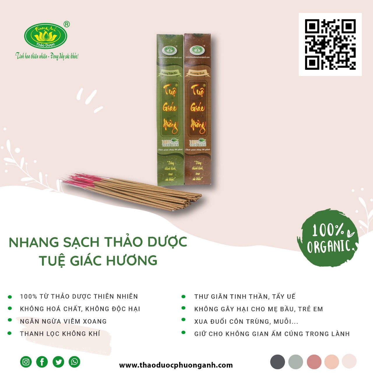 Nhang trầm 4 tấc Tuệ Giác Hương - Thảo Dược Phương Anh hộp 200 cây