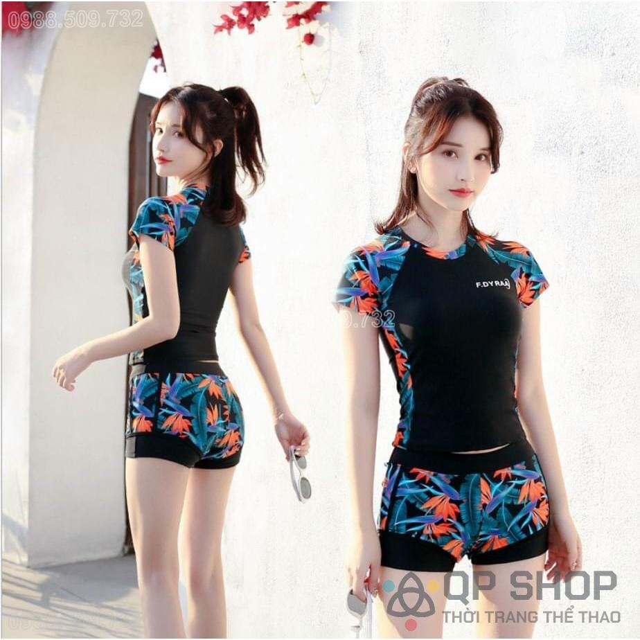 Bikini đồ bơi nữ 2 mảnh học sinhkín đáo tay ngắn quần đùi họa tiết đi bơi đi biển đồ bơi học sinh QP002