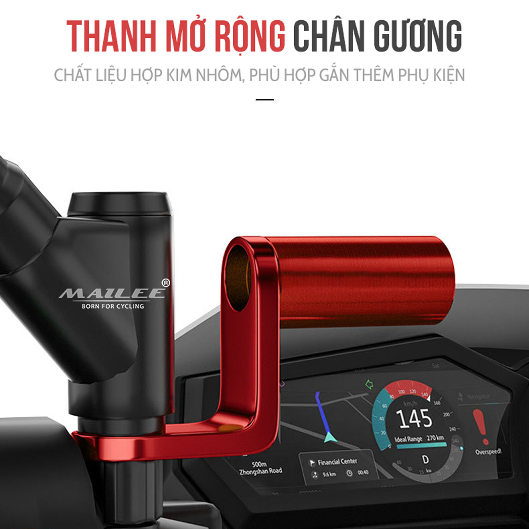 Chân đế mở rộng gắn chân gương chiếu hậu cho xe máy, xe đạp điện, xe gắn máy, xe đạp chất liệu Nhôm gắn thêm phụ kiện đèn xe, còi, kẹp điện thoại Mai Lee