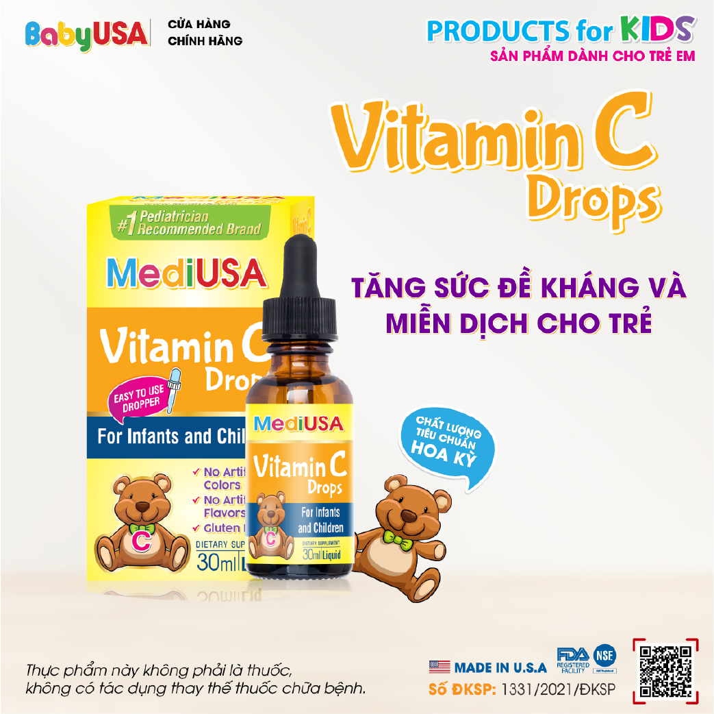 MediUSA Vitamin C Drops - Thực Phẩm Chức Năng bổ sung Vitamin C cho trẻ - Tăng sức đề kháng - Hàng chính hãng