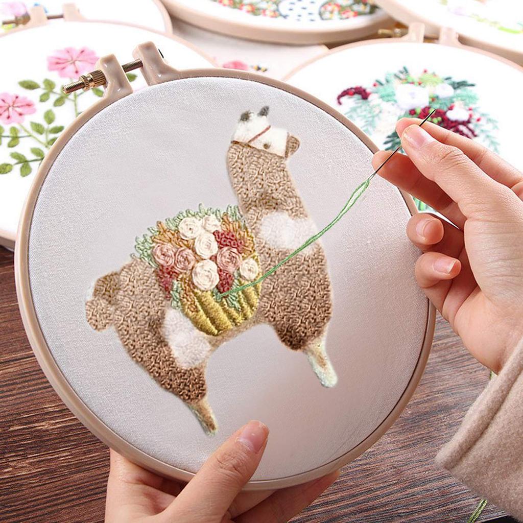 2 Set Embroidery Starter Kit with Pattern Cross Stitch Kits - Cute Alpaca