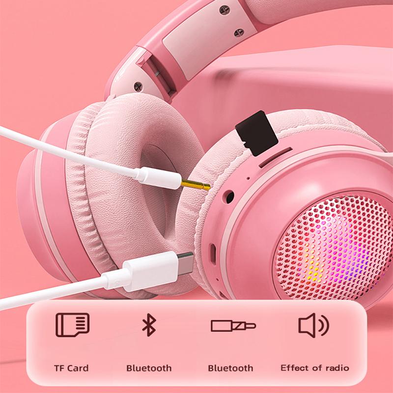 Thỏ Tai Bluetooth Không Dây-Tai Nghe Tương Thích Nữ Có Thể Gập Lại Thẻ Dạ Quang Hoạt Hình Điện Thoại Di Động Máy Tính Tai Nghe Đa Năng