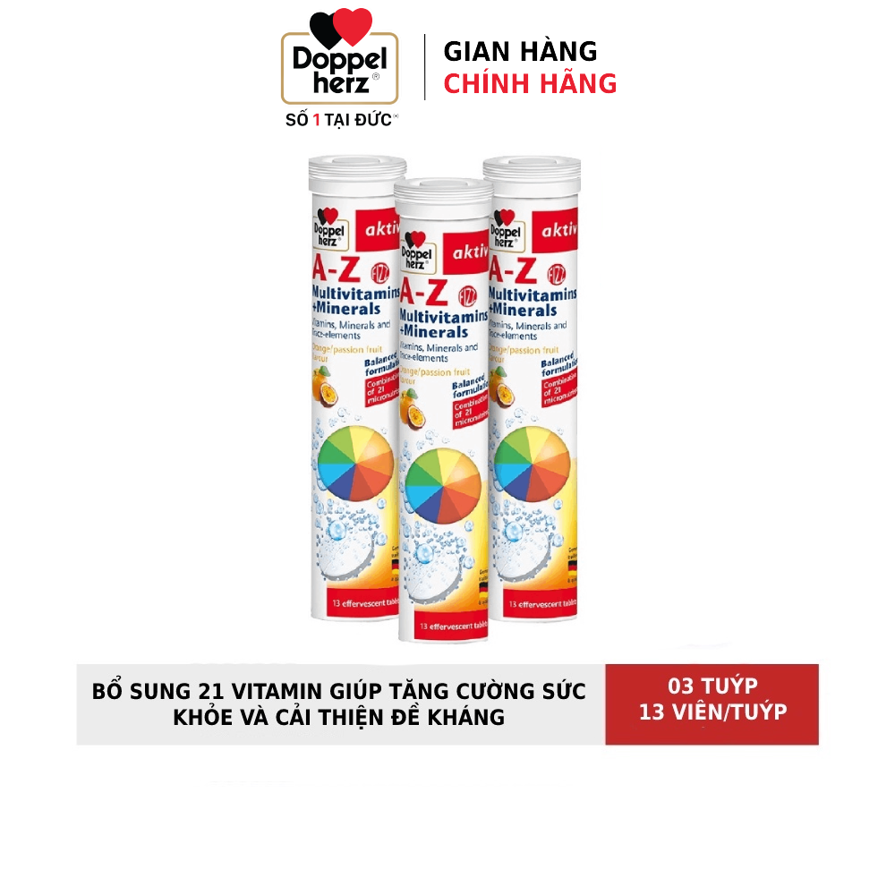 Combo 03 tuýp viên sủi bổ sung 21 Vitamin và khoáng chất Doppelherz A-Z Fizz