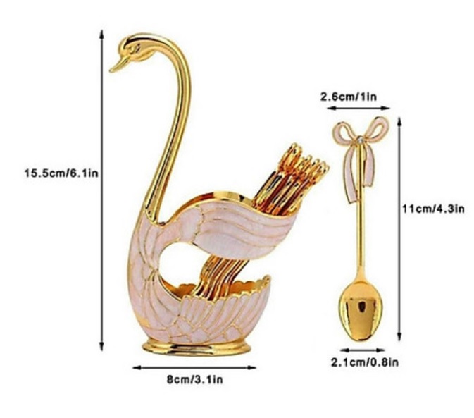 Giá đỡ muỗng hình thiên nga kèm 6 muỗng bằng kim loại ( tặng móc khóa gỗ )