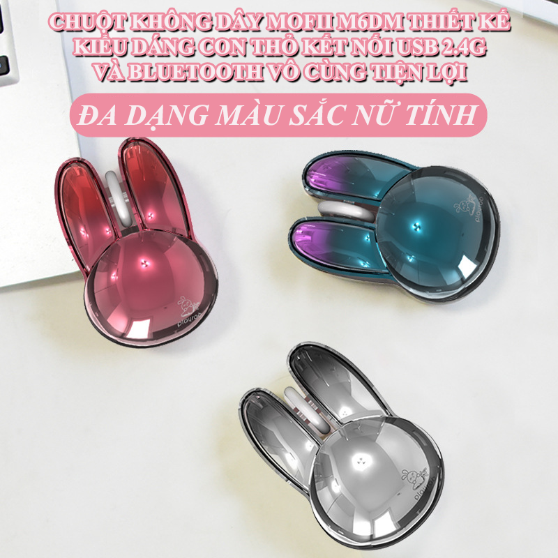 Chuột không dây MOFII M6DM thiết kế kiểu dáng con thỏ kết nối bằng Bluetooth và USB 2.4G đa dàng màu sắc dành cho các bạn nữ - Hàng Chính Hãng