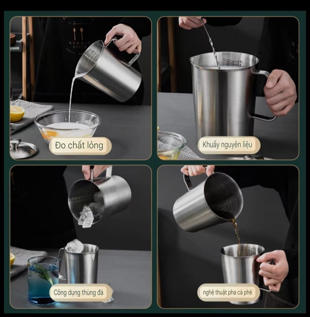 ( hàng cao cấp ) ca đánh sữa inox 304 có vạch đong 500ml, 700ml, 1L