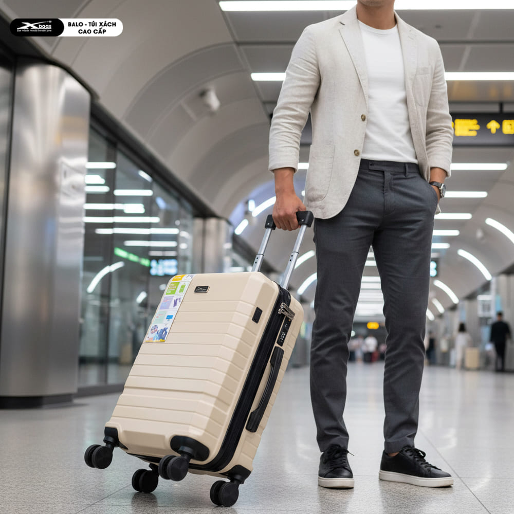 Vali Kéo 20 Inch Cao Cấp Xbags White Titan Pro Màu Kem Sang Trọng Hiện Đại,Chống Va Đập, Có Khóa TSA, Cổng Sạc USB Tiện Lợi XB6105!