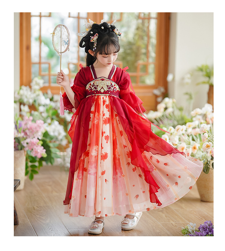 Đầm váy công chúa cổ trang hanfu thêu hoa cho bé gái diện lễ tết trung thu đẹp size 100-160kg hàng Quảng Châu