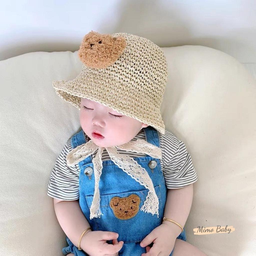 Mũ nón bucket chất cói mềm đính gấu bông xù dễ thương cho bé MH178 Mimo Baby
