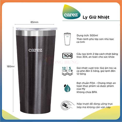Ly giữ nhiệt Carez 500ml ITC228S - Hàng chính hãng