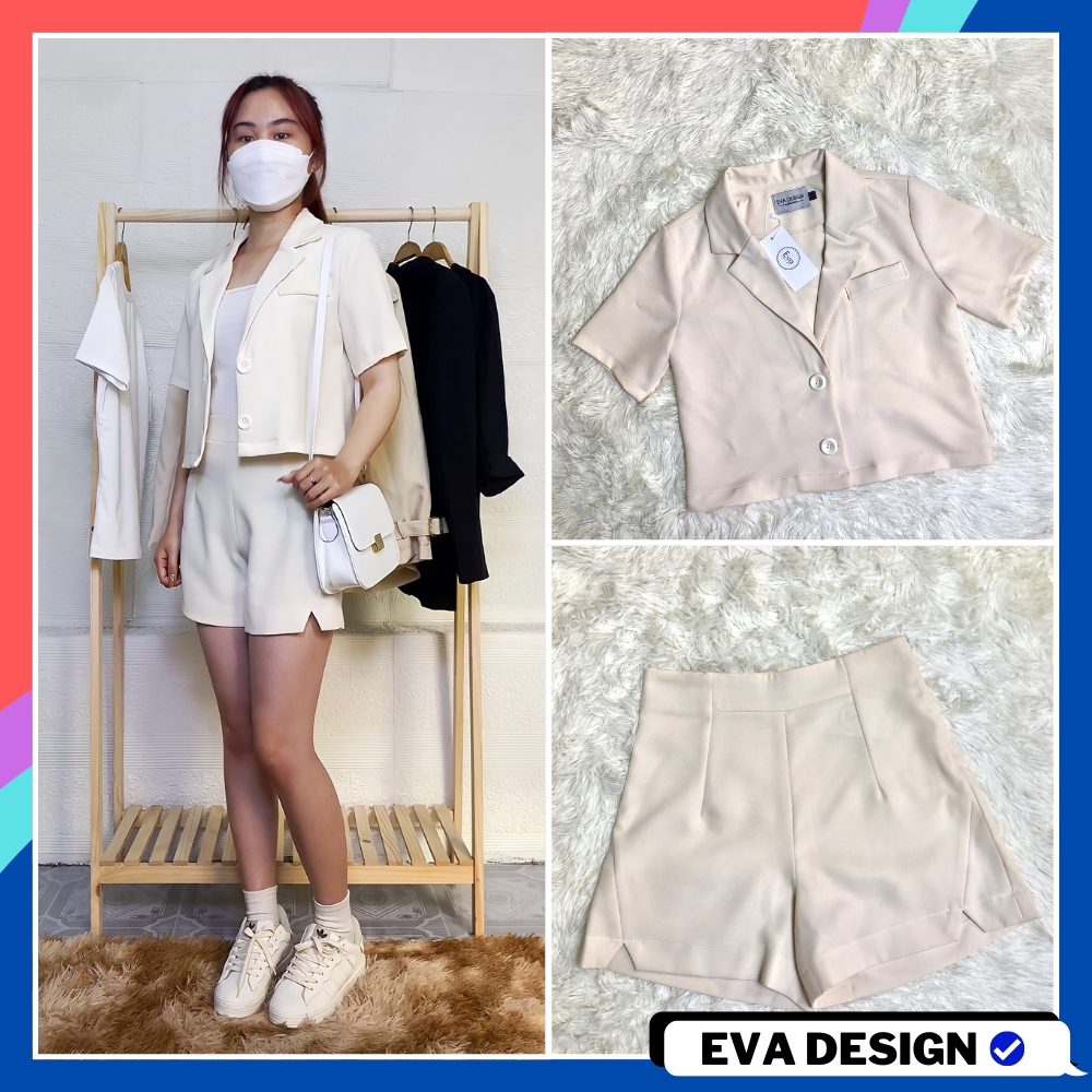 Set vest nữ cao cấp gồm Áo khoác blazer dáng ngắn croptop và quần short lưng cao chất tuyết mưa form cực đẹp