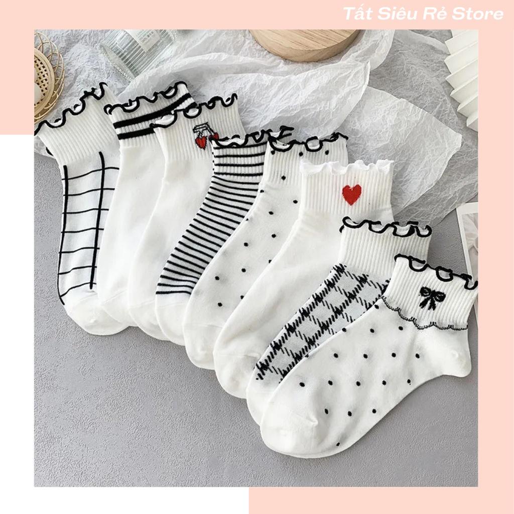 Tất vớ trắng nữ cổ cao chất liệu vải Hàn co giãn bốn chiều phong cách Vintage Hàn Quốc