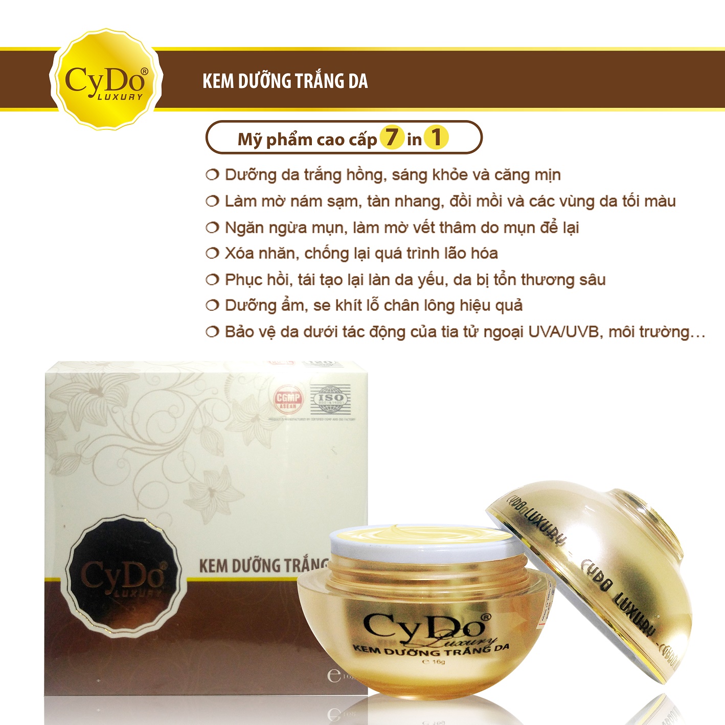 KEM DƯỠNG TRẮNG DA 7 IN 1 LUXURY - CYDO 16G CHÍNH HÃNG